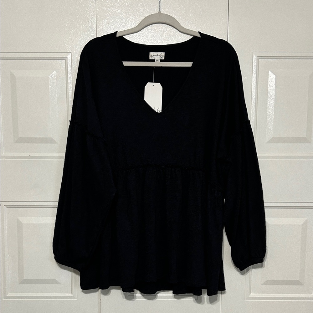 Wonderly Black V-Neck Blouse